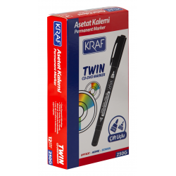 KRAF ASETAT KALEMİ TWIN ÇİFT UÇLU 250 SİYAH
