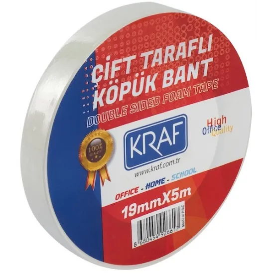 KRAF ÇİFT TARAFLI KÖPÜK BANT 19m x 5m 5019G KRAF ÇİFT TARAFLI KÖPÜK BANT 19m x 5m 5019G