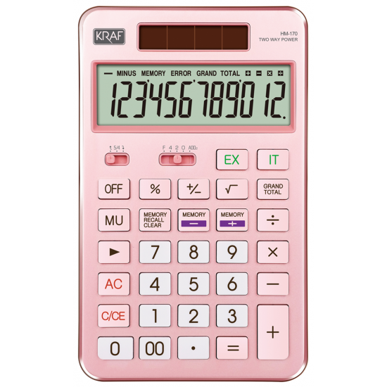 KRAF HESAP MAKİNESİ MASAÜSTÜ 12 HANE HM-170 PK PEMBE