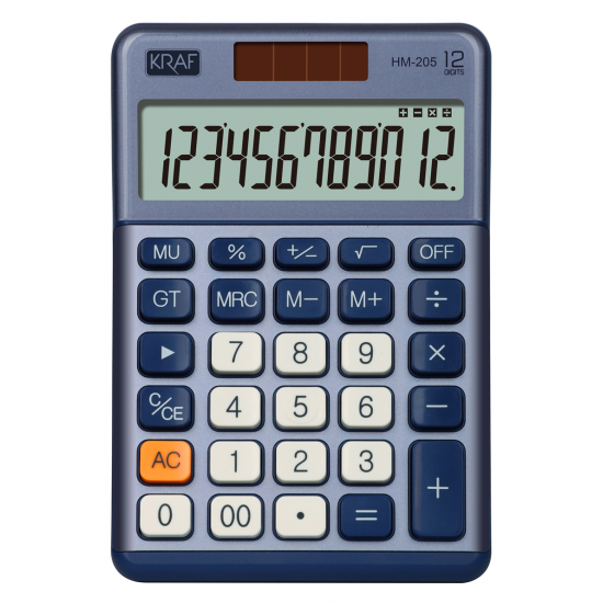 KRAF HESAP MAKİNESİ MASAÜSTÜ 12 HANE HM-205 BL MAVİ