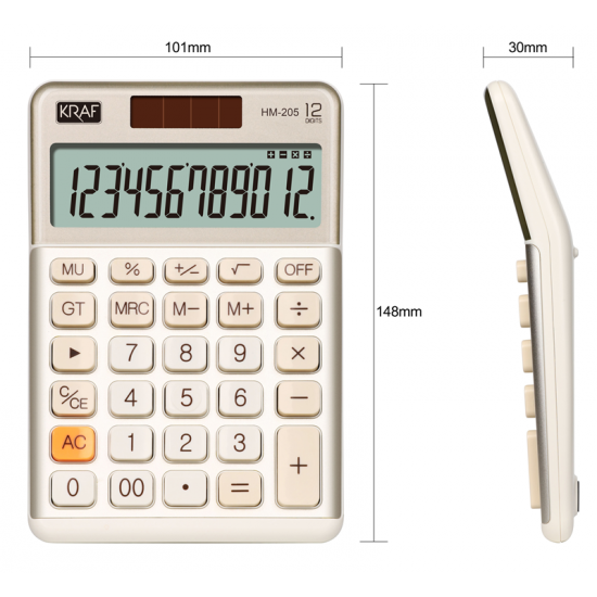 KRAF HESAP MAKİNESİ MASAÜSTÜ 12 HANE HM-205 GD ALTIN