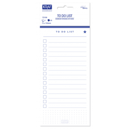 KRAF YAPIŞKANLI NOT KAĞIDI TO DO LIST - YAPILACAKLAR LİSTESİ 75x150 30 YP 75150 KRAF YAPIŞKANLI NOT KAĞIDI TO DO LIST - YAPILACAKLAR LİSTESİ 75x150 30 YP 75150