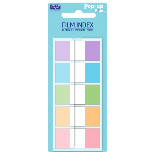KRAF INDEX FILM (PP) 20x45MM POP-UP 5 RENK x 20 YP 2045 KRAF INDEX FILM (PP) 20x45MM POP-UP 5 RENK x 20 YP 2045