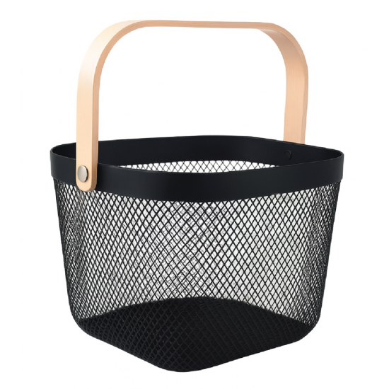 KRAF PERFORE SEPET AHŞAP SAPLI KARE 490G SİYAH