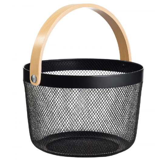 KRAF PERFORE SEPET AHŞAP SAPLI YUVARLAK 491G SİYAH