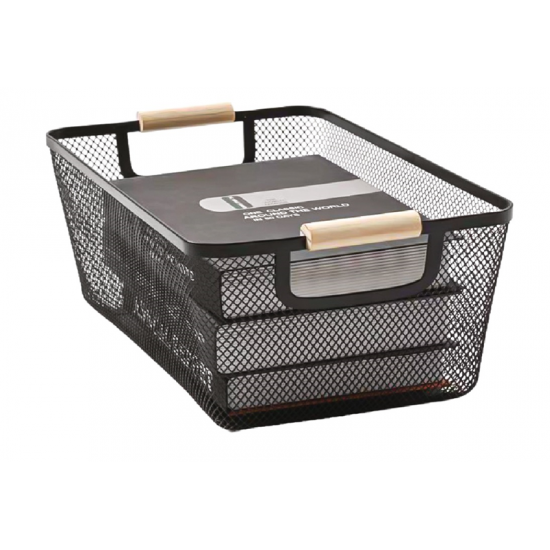 KRAF PERFORE SEPET AHŞAP SAPLI ORTA 493G SİYAH