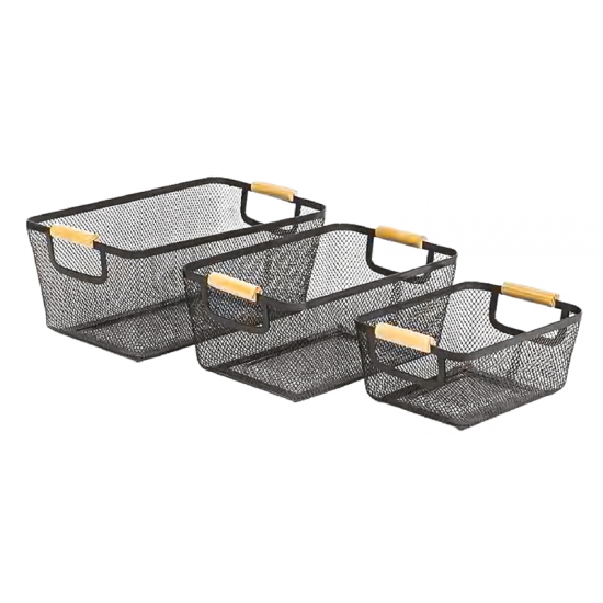 KRAF PERFORE SEPET AHŞAP SAPLI 3'LÜ SET 493G SİYAH