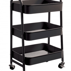 KRAF RAF ÜNİTESİ TEKERLEKLİ METAL 3 KATLI 494G SİYAH