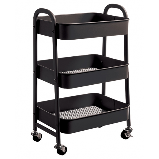 KRAF RAF ÜNİTESİ TEKERLEKLİ METAL 3 KATLI 494G SİYAH