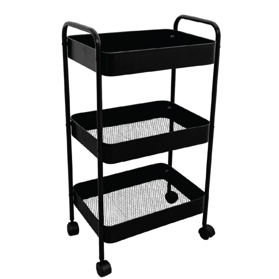 KRAF RAF ÜNİTESİ TEKERLEKLİ METAL 3 KATLI 497G SİYAH