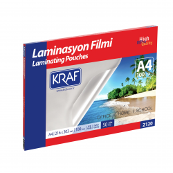 KRAF LAMİNASYON FİLMİ PARLAK A4 100 Mic.   50 Lİ 2120-50