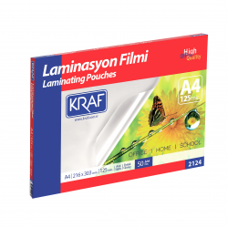 KRAF LAMİNASYON FİLMİ PARLAK A4 125 Mic.   50 Lİ 2124-50