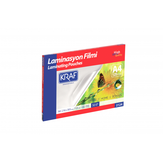 KRAF LAMİNASYON FİLMİ PARLAK A4 125 Mic.   50 Lİ 2124-50