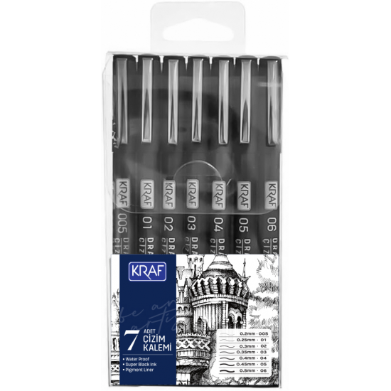 KRAF DRAWING PEN - ÇİZİM KALEMİ 222 7 Lİ SET