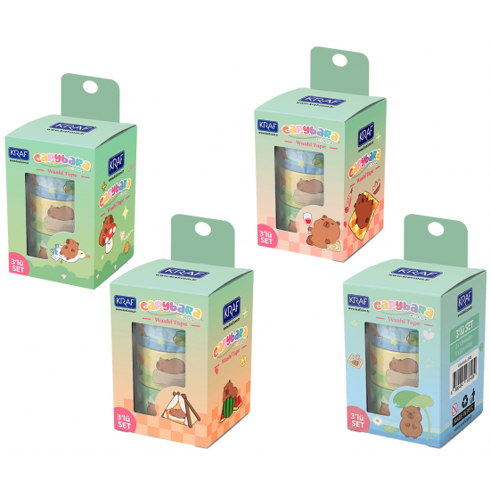 KRAF BANT WASHI TAPE CAPYBARA 3 LÜ (15mm x 3m 2 Adet + 30mm x 3m 1 Adet) 2505CB