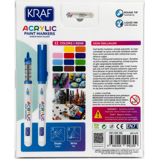 KRAF AKRİLİK MARKER 666 12'Lİ