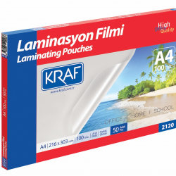 KRAF LAMİNASYON FİLMİ PARLAK A4 100 Mic.   50 Lİ 2120-50