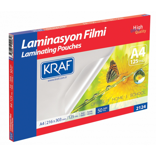 KRAF LAMİNASYON FİLMİ PARLAK A4 125 Mic.   50 Lİ 2124-50
