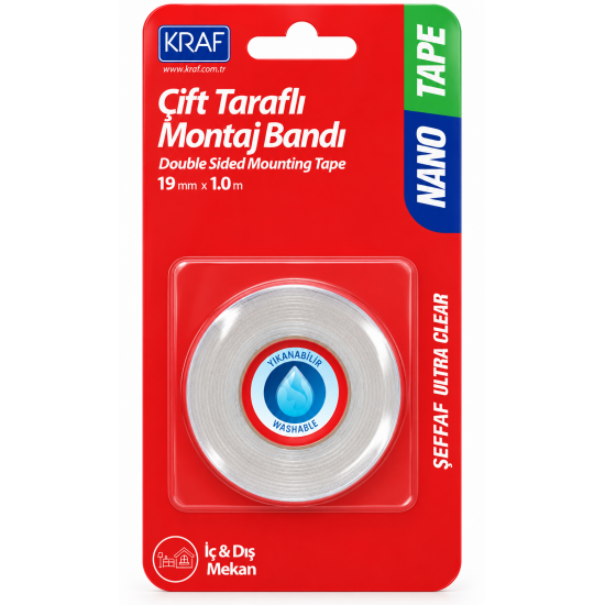 KRAF MONTAJ BANDI 2540 ÇİFT TARAFLI NANO BANT ŞEFFAF 19mm x 1,0m