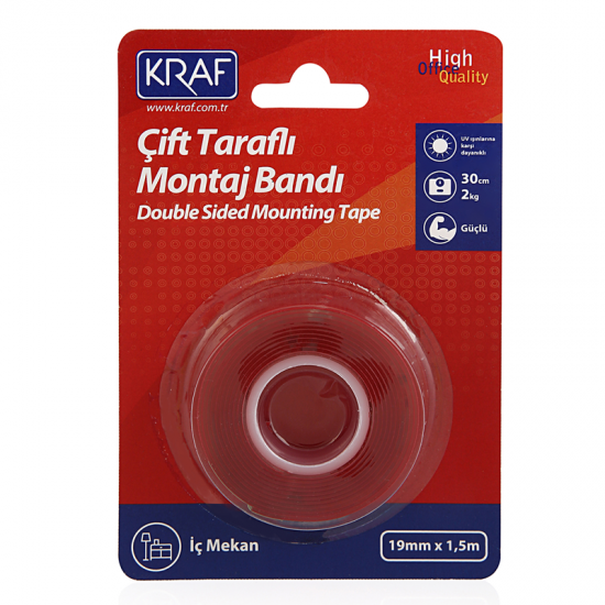 KRAF MONTAJ BANDI ÇİFT TARAFLI İÇ MEKAN 19mm x 1,5m 2530G KRAF MONTAJ BANDI ÇİFT TARAFLI İÇ MEKAN 19mm x 1,5m 2530G
